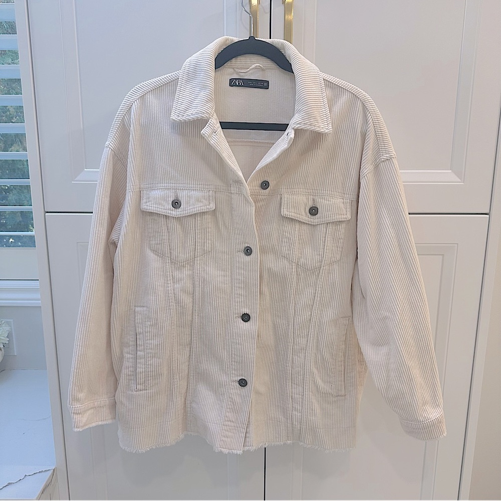 ZARA Cream Corduroy-Style Layer Button Up Jacket - Picture 2 of 6